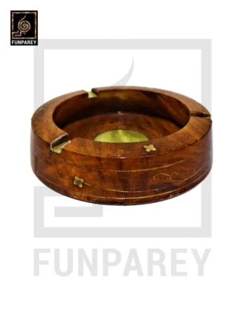 Handmade Wooden Circular Ashtray with Brass Work