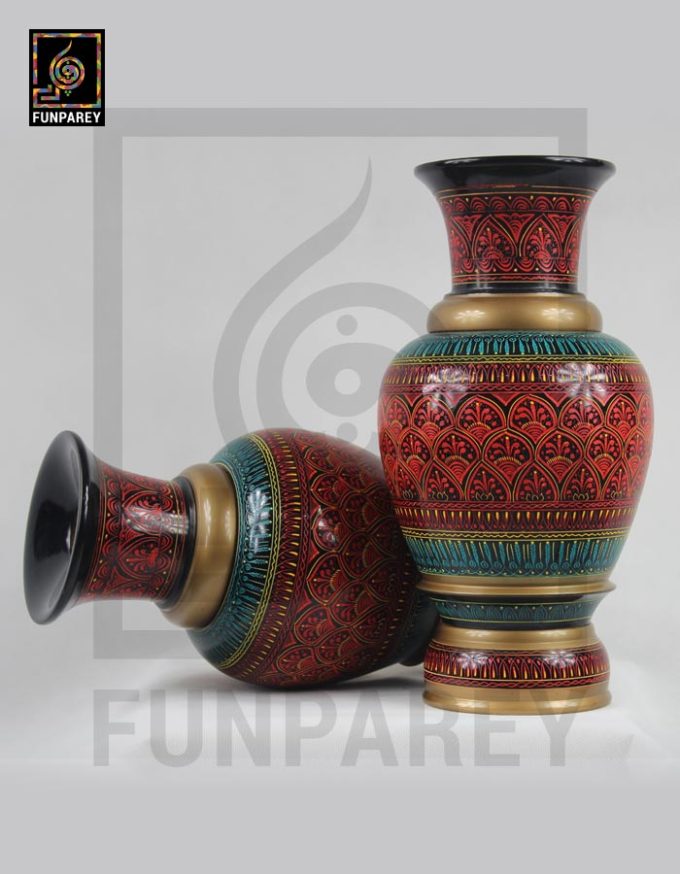 Wooden Vase 8" Pair with Lacquer Art