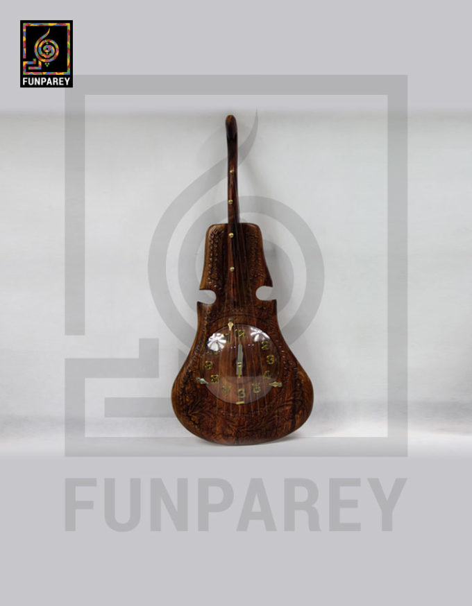 Wooden Hand Carved Guitar Wall Clock