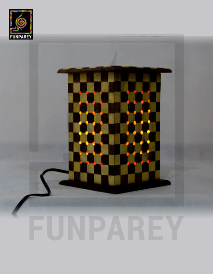 Hand Carved Wooden Lamp Large With Chequered Design