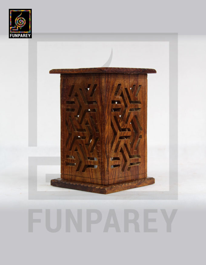 Hand Carved Large Wooden Lamp With Cut Work