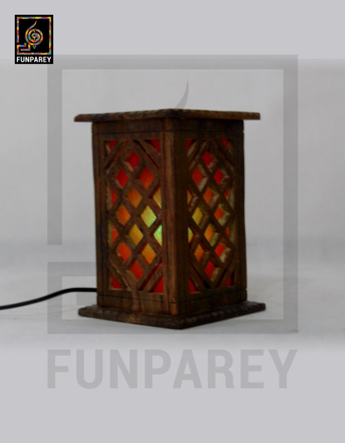 Hand Carved Wooden Lamp Large With Chenille