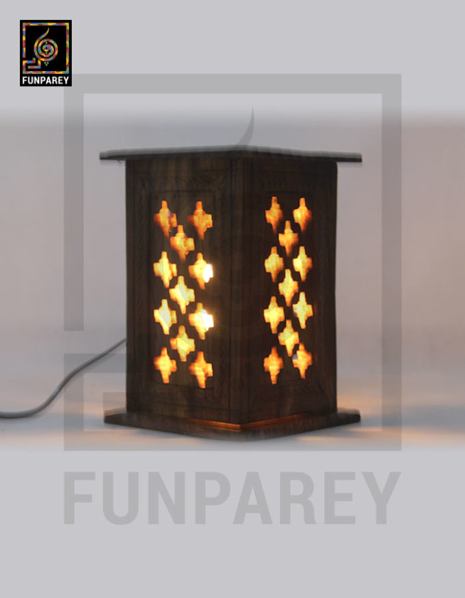 Hand Carved Large Wooden Lamp with Flat Head