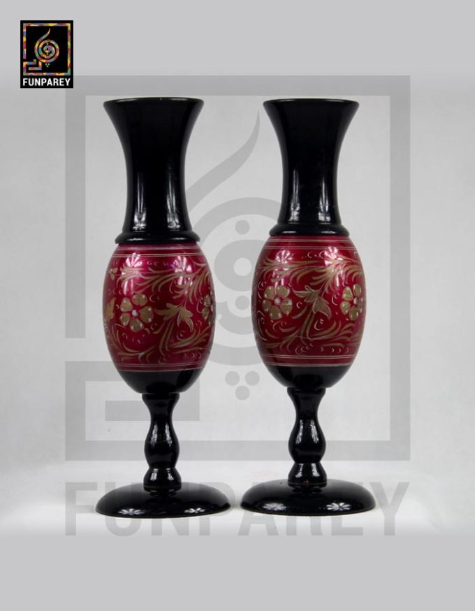 Tall Wooden Vase 10" with Lacquer Art