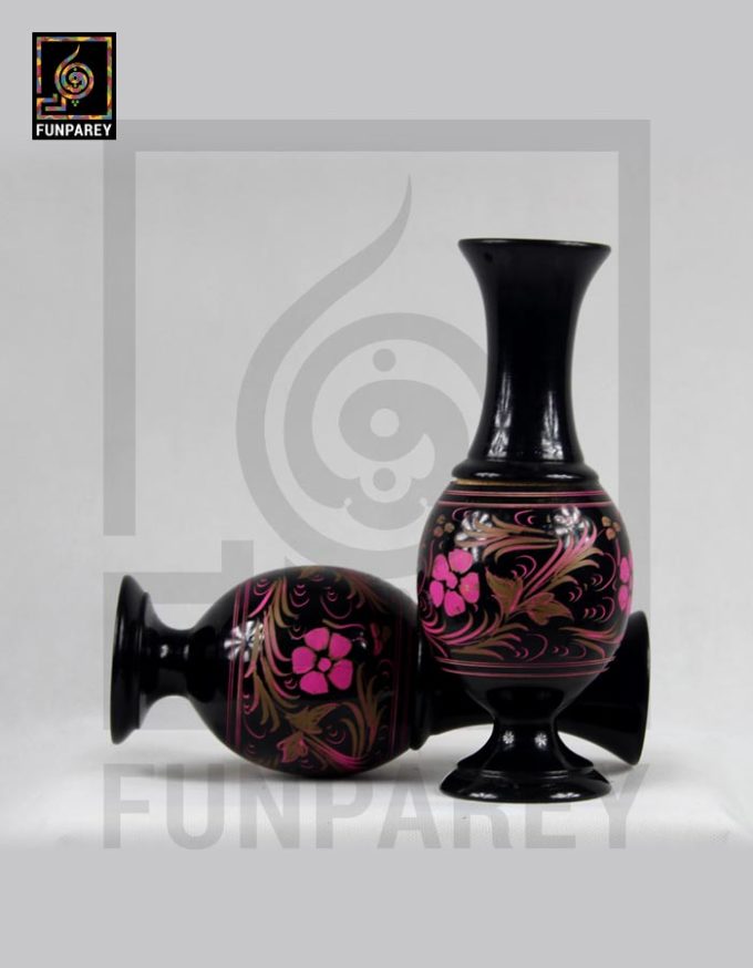 Wooden Vase 10 inch with Lacquer Art