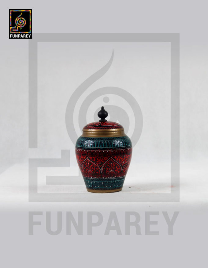 Wooden Candy Jar 4" with Lacquer Art