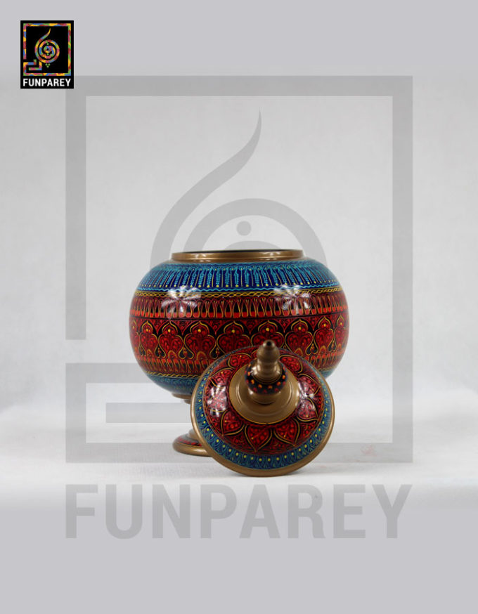 Wooden Cauldron 8" With Base & Lacquer Art