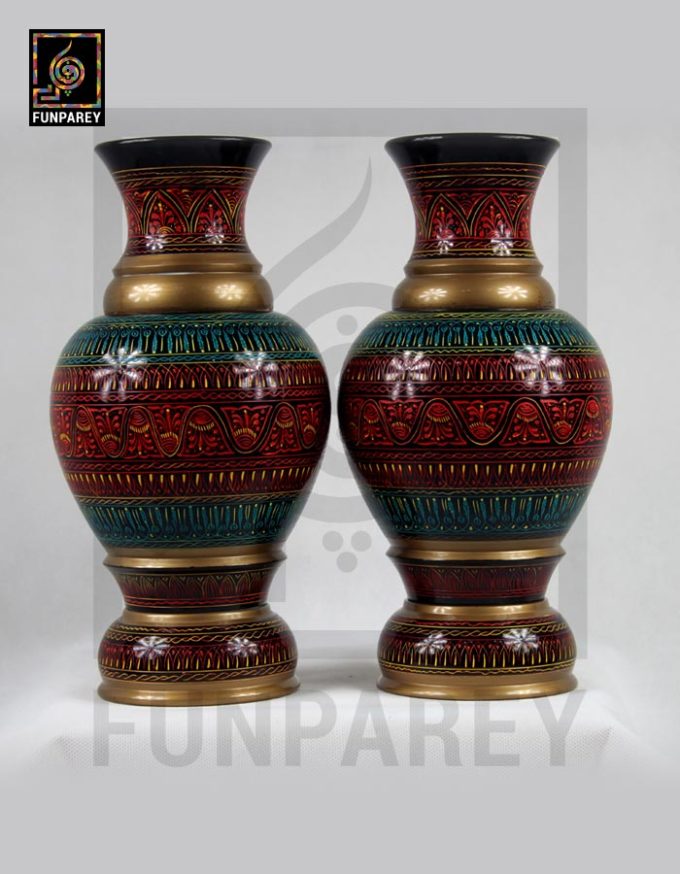 Wooden Vase 12" with Nakshi Art