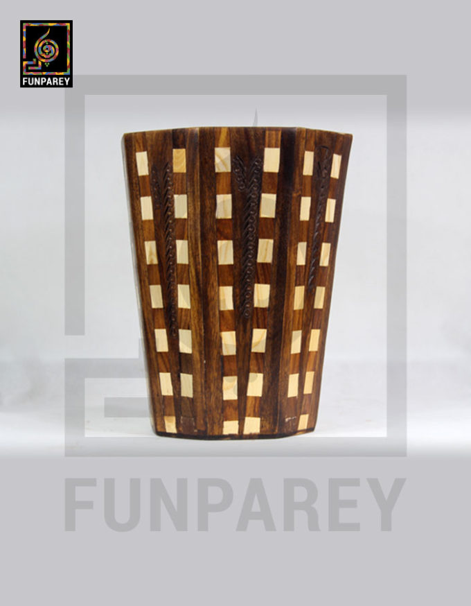 Wooden Basket With Chequered Design