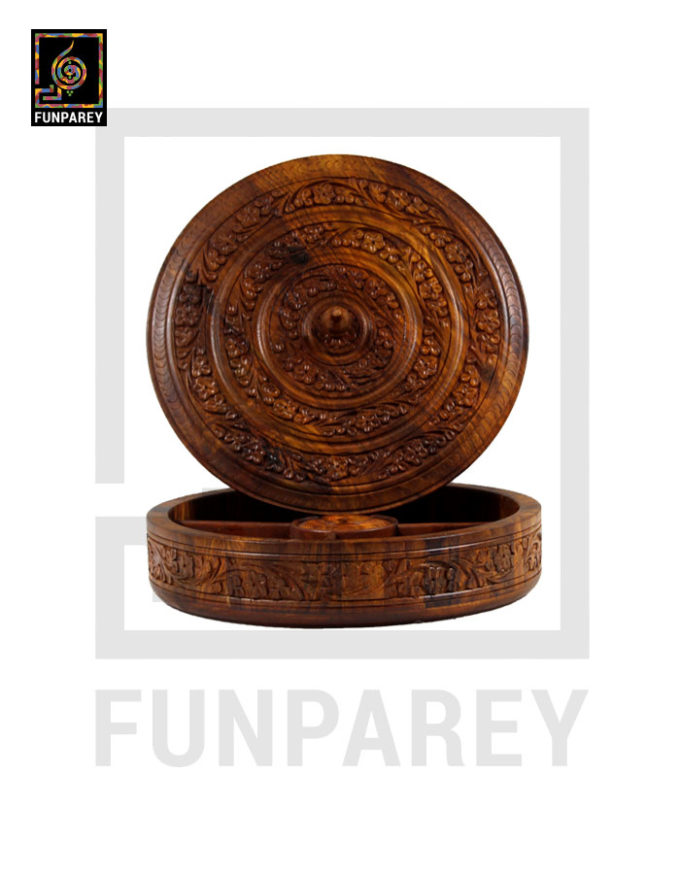 12 inch Hand Carved Wooden Dry Fruit Bowl With Compartments