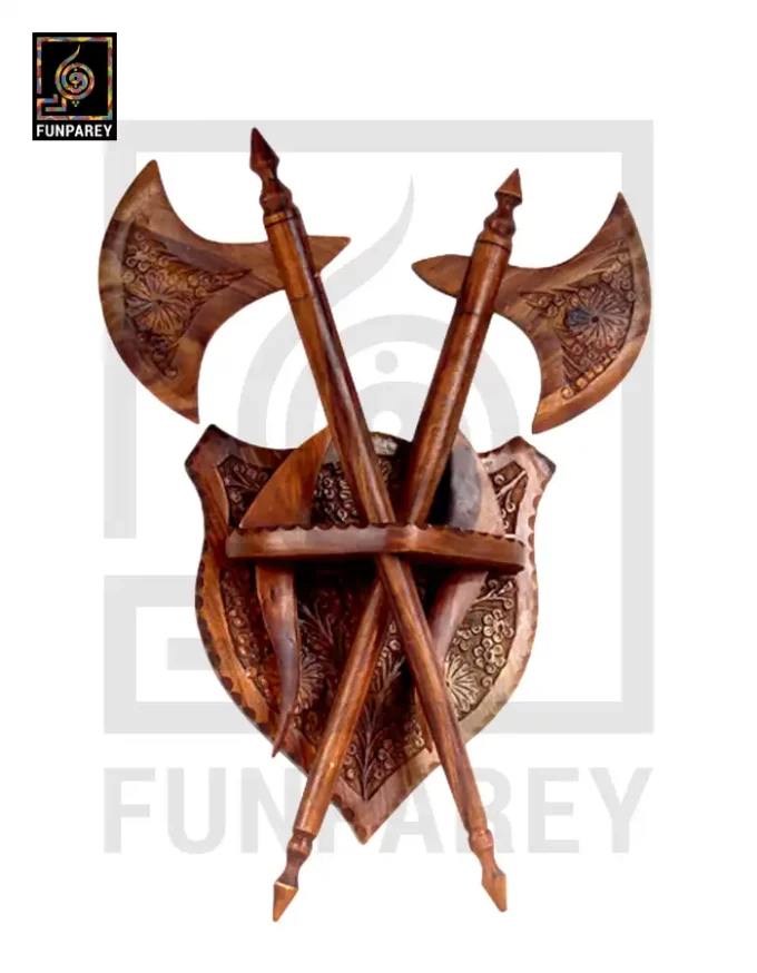 Crossed Axes Wooden Wall Hanging