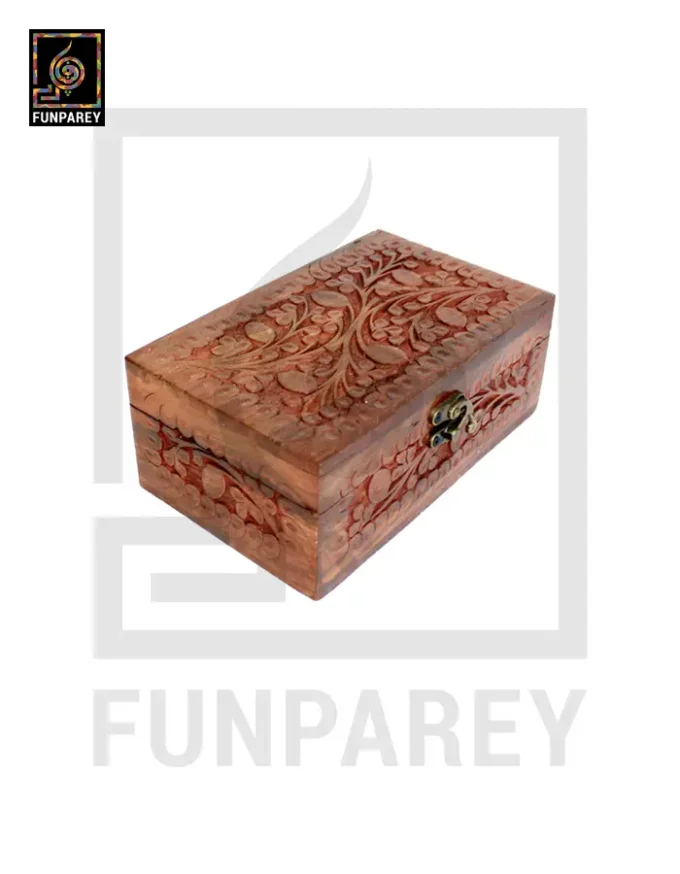 Hand Carved Wooden Jewelry Box 8/5