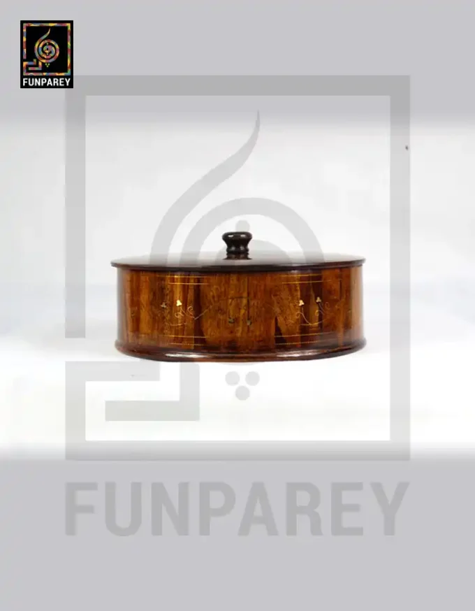 Wooden Hot Pot 12" Flat with Brass Work