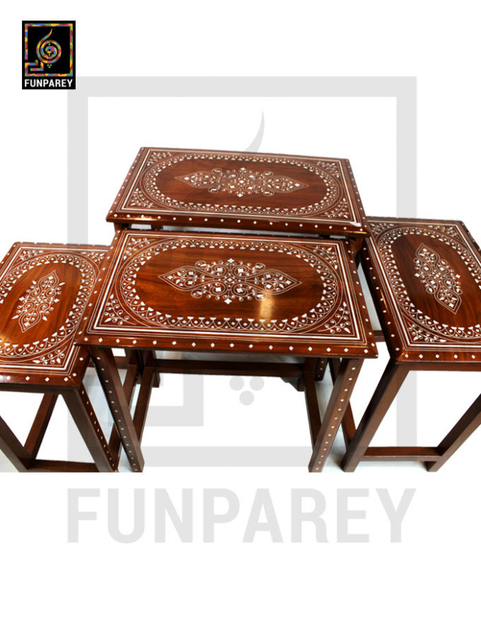 Hand Made Wooden Nesting tables With White Plastic Work