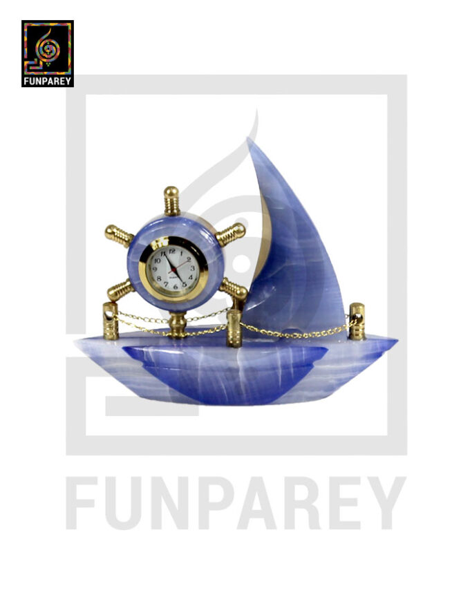 Onyx Stone Ship Table Clock 5" - Image 5