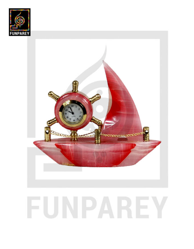 Onyx Stone Ship Table Clock 5" - Image 4