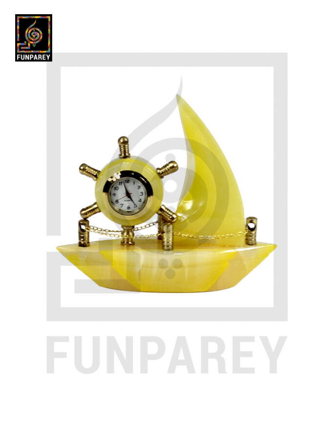 Onyx Stone Ship Table Clock 5" - Image 3