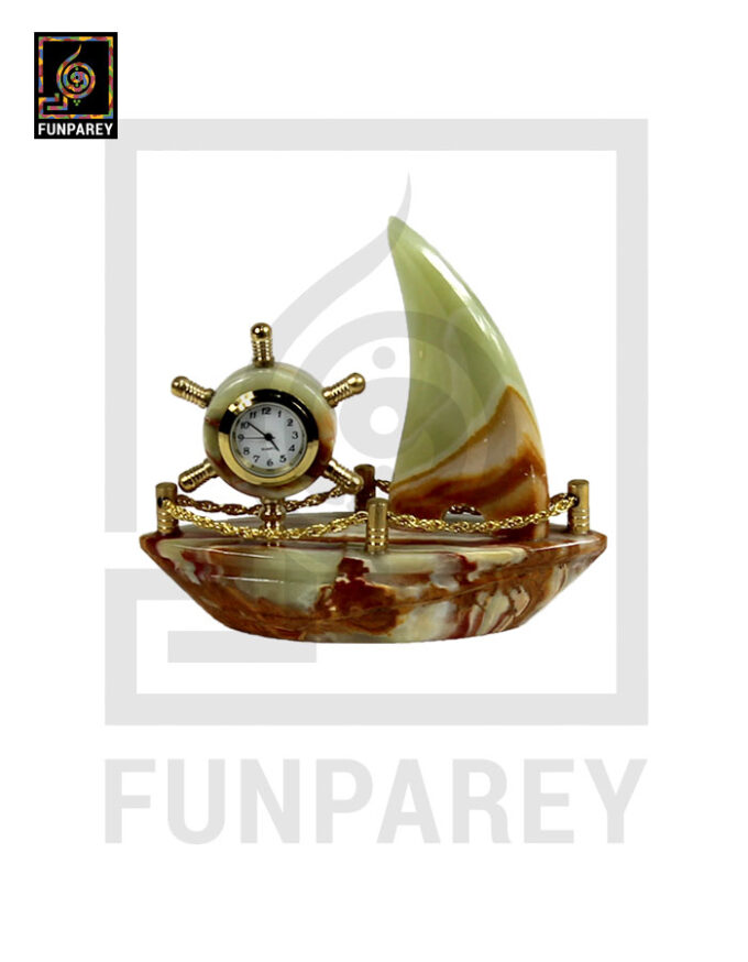 Onyx Stone Ship Table Clock 5"