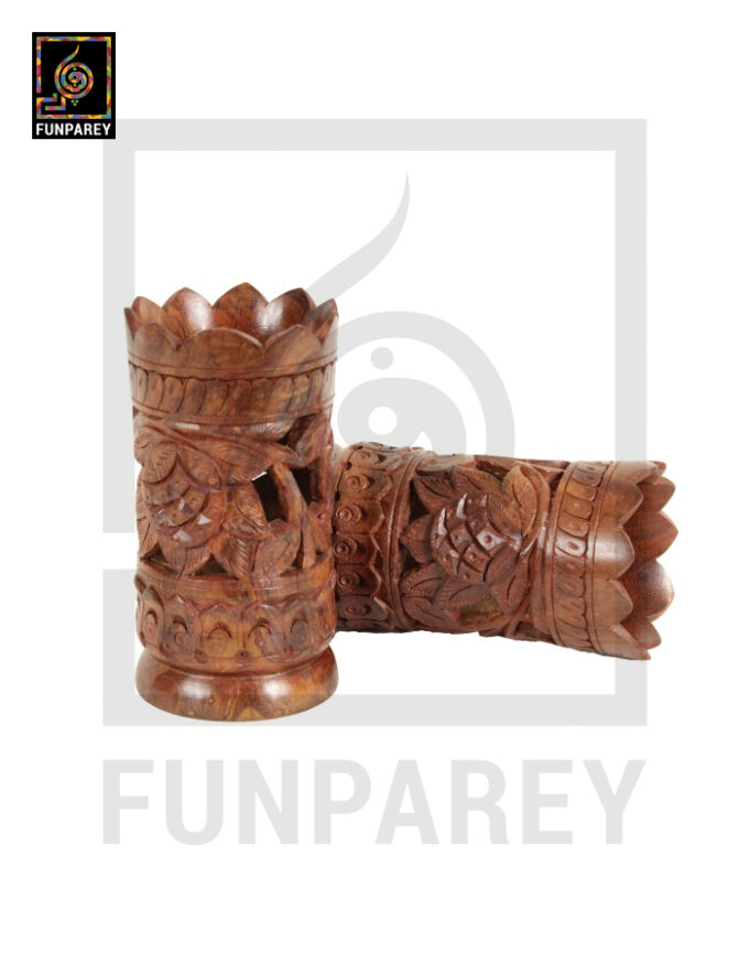 Hand Carved Wooden Flower Pot 7" Pair (Labyrinth) - Image 2