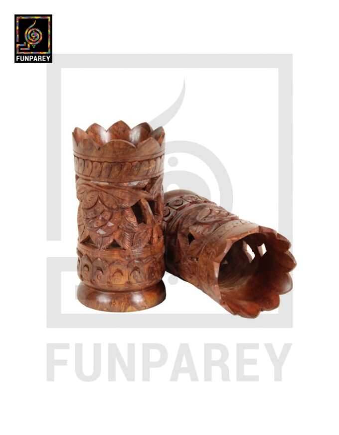 Hand Carved Wooden Flower Pot 7" Pair (Labyrinth) - Image 3