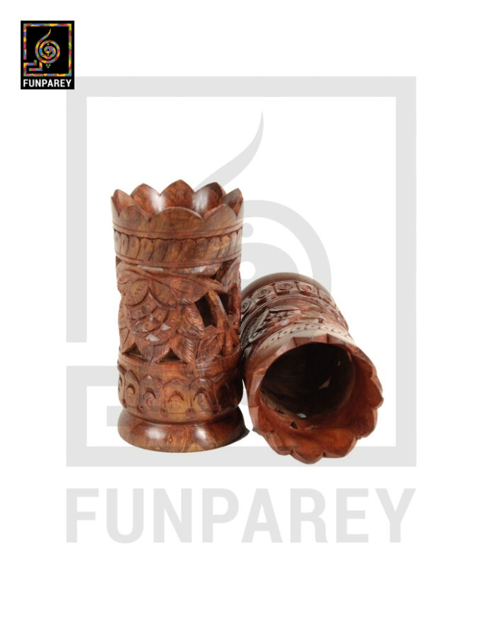 Hand Carved Wooden Flower Pot 7" Pair (Labyrinth) - Image 4