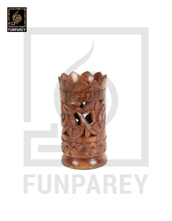 Hand Carved Wooden Flower Pot 7" Pair (Labyrinth) - Image 5