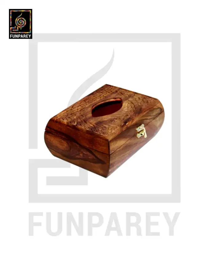 Hand Carved Standard Wooden Tissue Box Small - Rounded Sides
