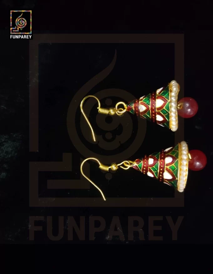 Ethnic Tribal Metallic Earrings "Chime Ruby" - Image 3