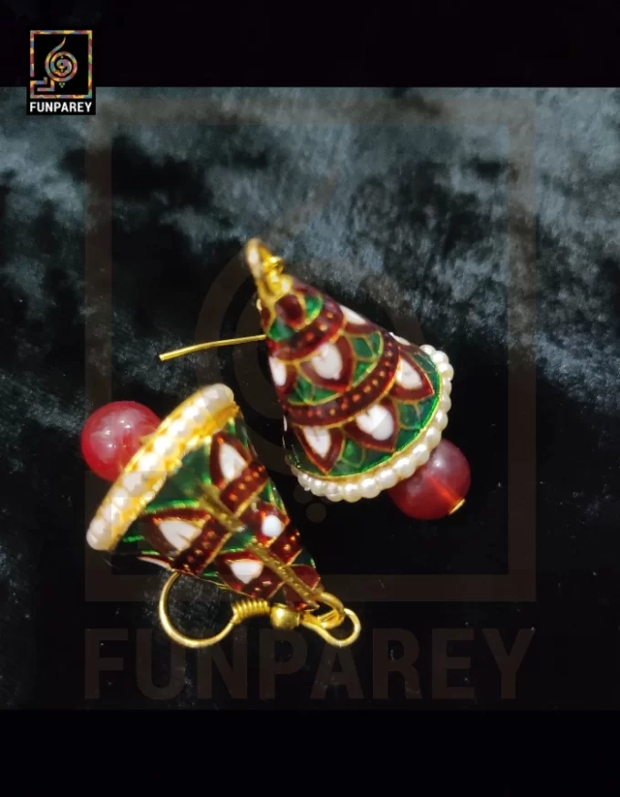 Ethnic Tribal Metallic Earrings "Chime Ruby" - Image 5