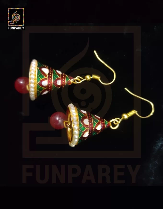 Ethnic Tribal Metallic Earrings "Chime Ruby" - Image 2