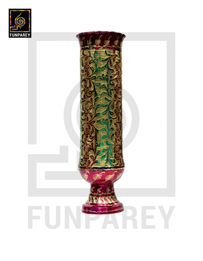 Handmade 16" Cylindrical Brass Vase Pair 'Floral Motif' - Image 3