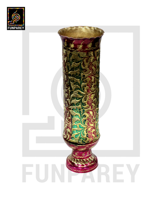 Handmade 16" Cylindrical Brass Vase Pair 'Floral Motif' - Image 4