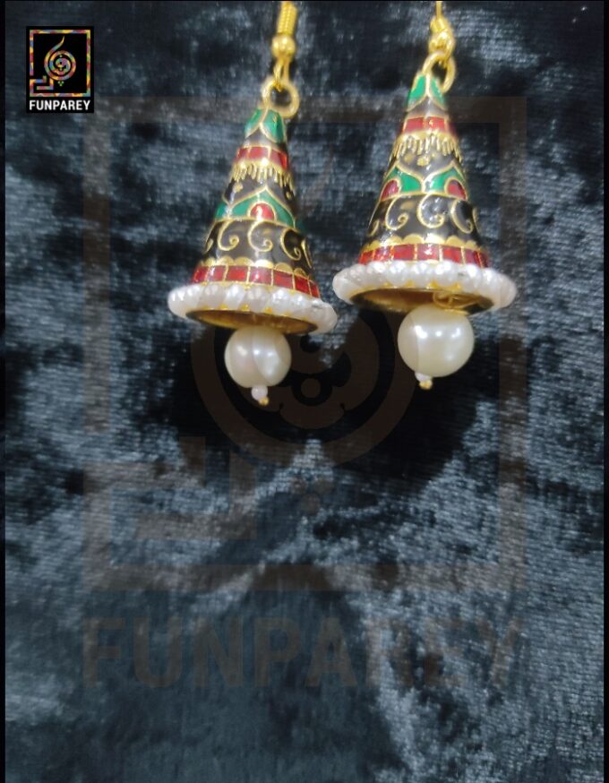 Ethnic Tribal Metallic Earrings "Chime Emerald" - Image 2