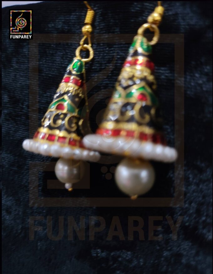 Ethnic Tribal Metallic Earrings "Chime Emerald" - Image 3