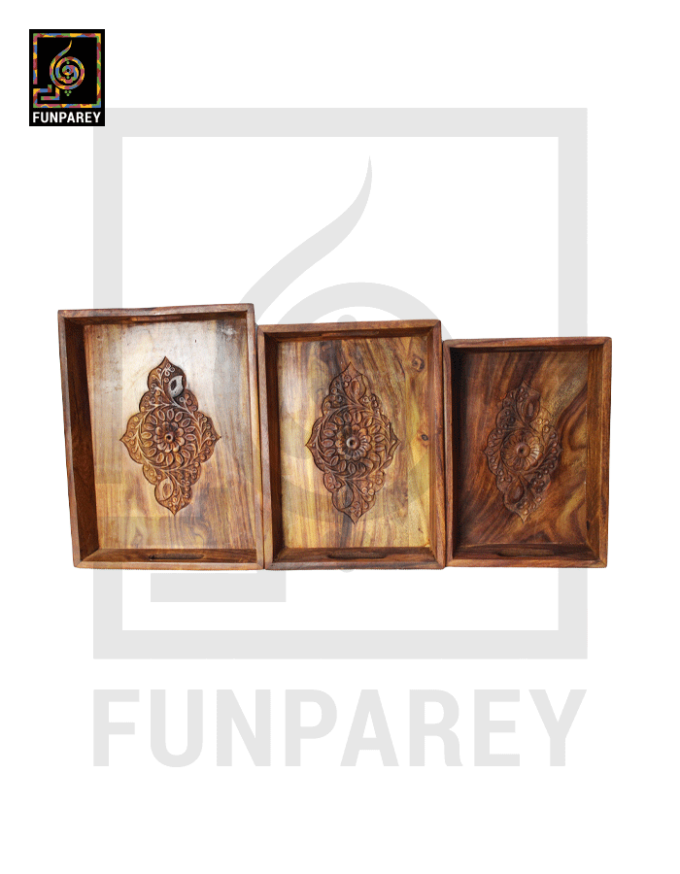 Wooden Tray Set Distinct Carving