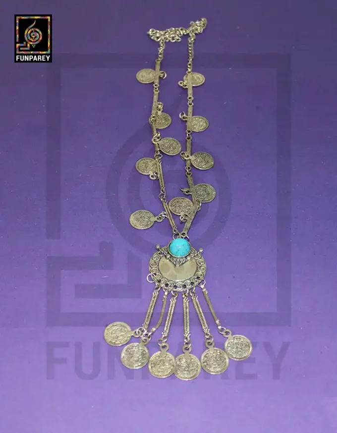Turkey Bohemian Blue Stone Ethnic Coin Tassel Necklace