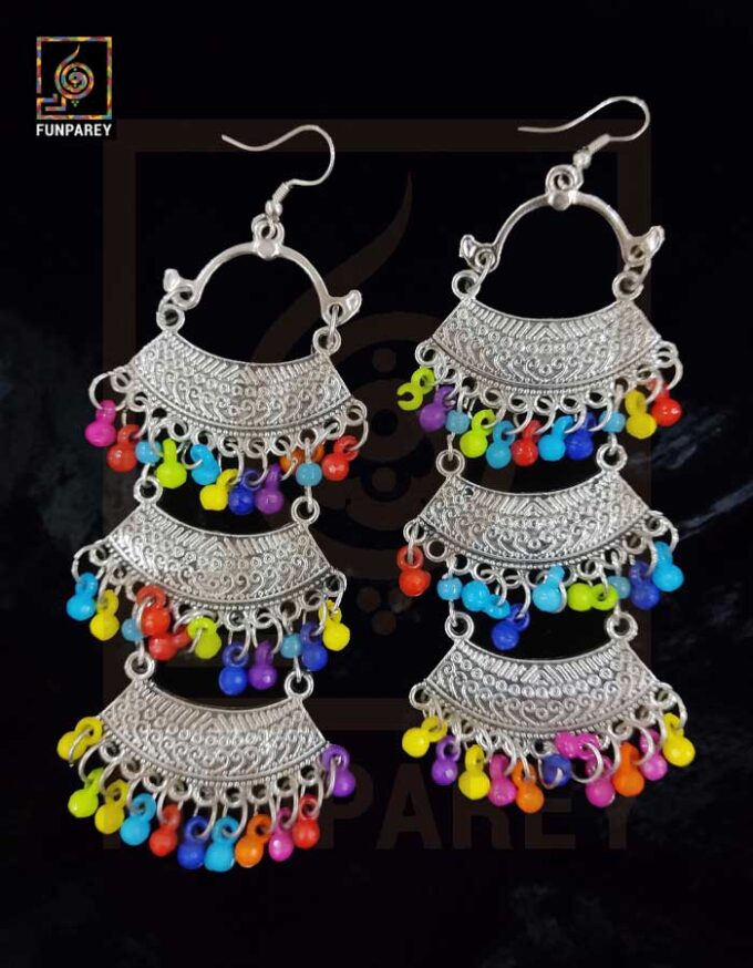 Ethnic Tribal Multicolor Arch Trailing Earrings "Glazed"