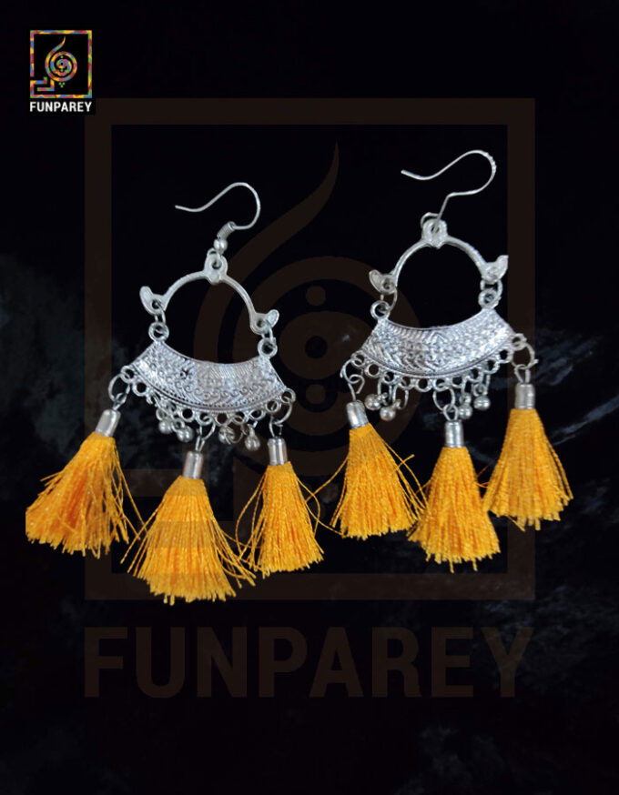 Ethnic Oxidized Metal Arch Earrings "Orange Tussle"