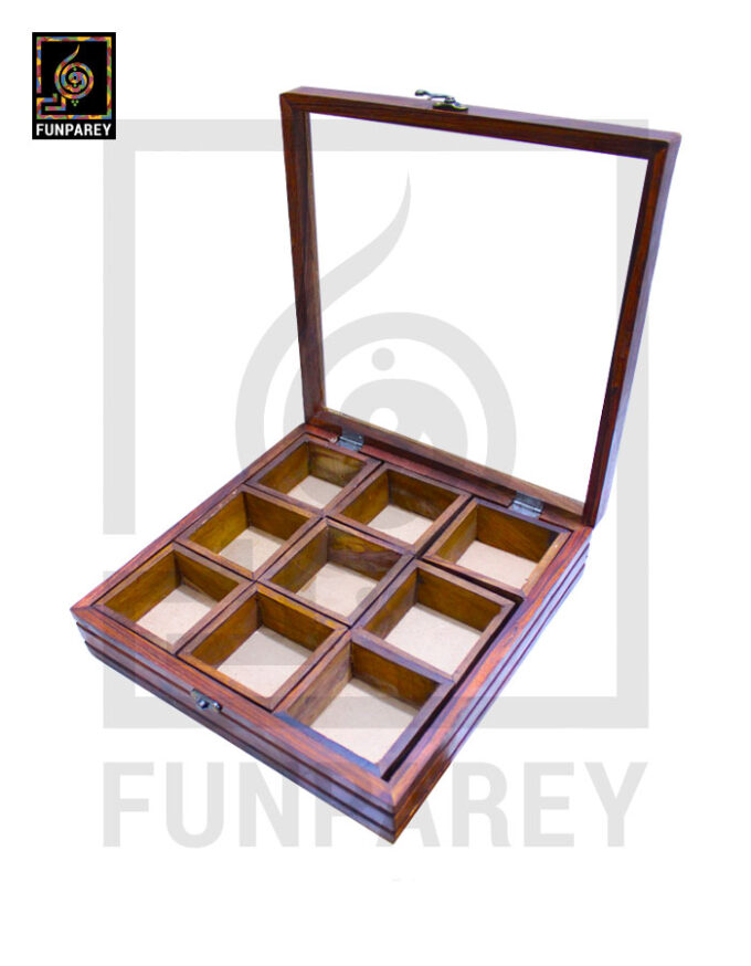 Handmade Wooden Storage Box with Removable Partitions 12/12 (Masala Box)