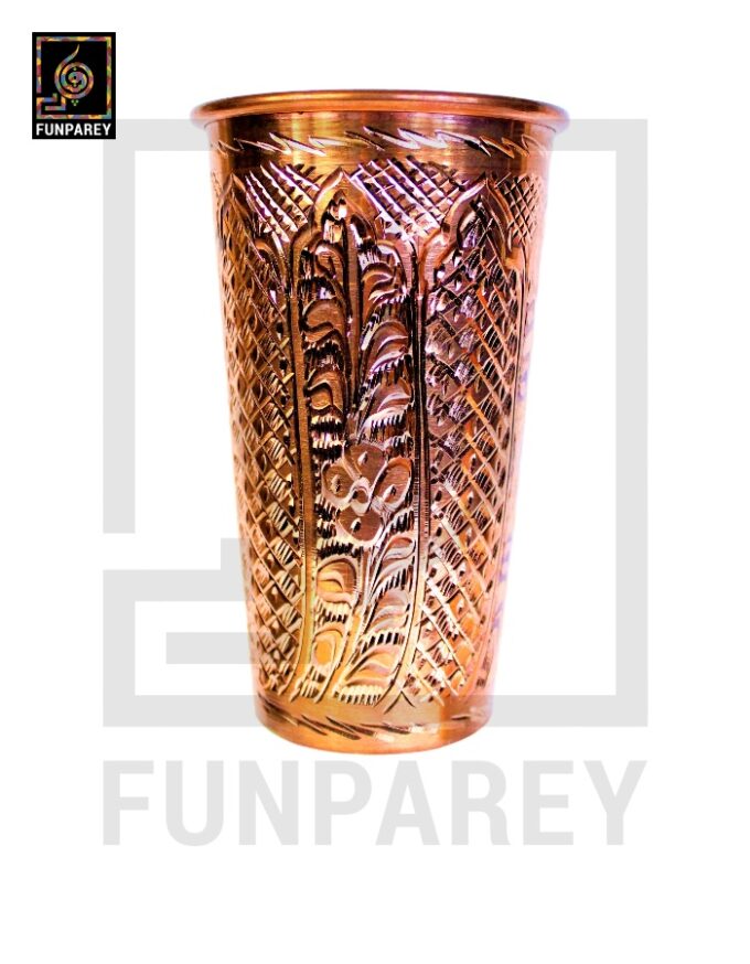 Premium Copper Drinking Glass Large Engraved