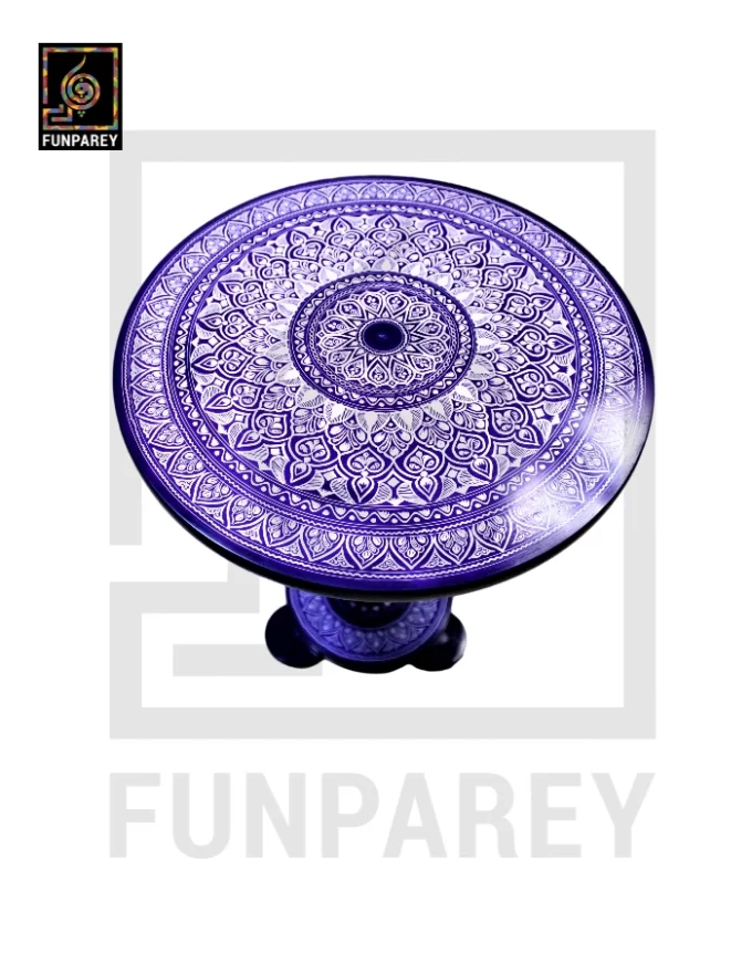 16" Nakshi Table with Blue Pottery Art Dark - Image 4