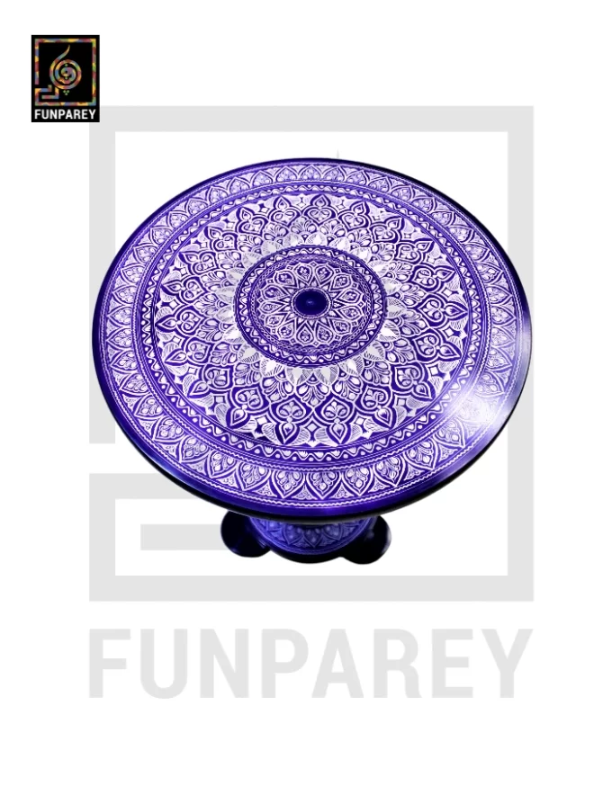 16" Nakshi Table with Blue Pottery Art Dark - Image 5