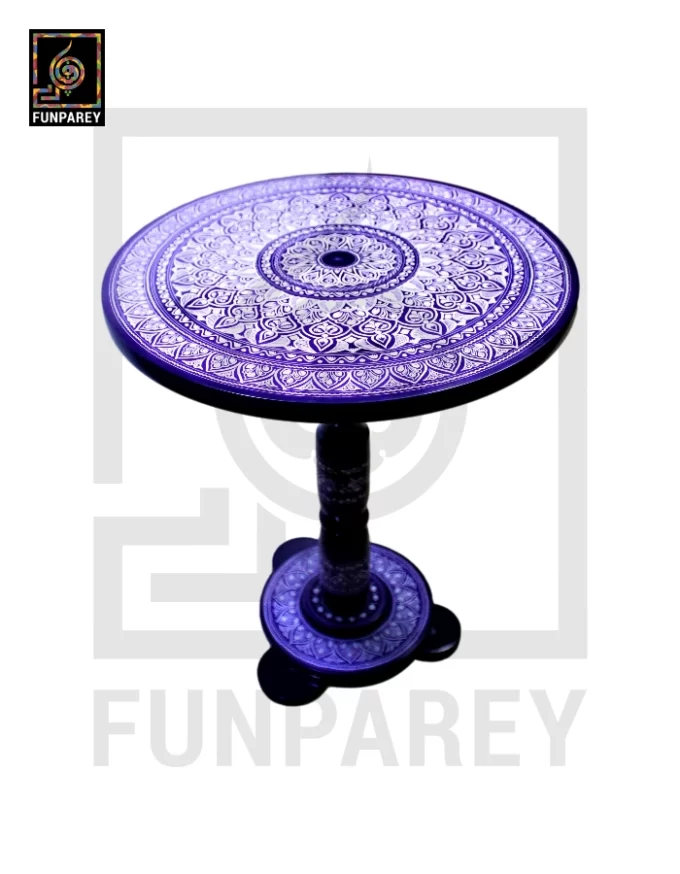 16" Nakshi Table with Blue Pottery Art Dark - Image 9