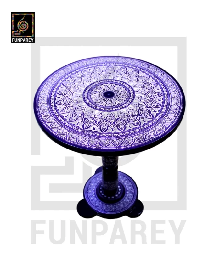 16" Nakshi Table with Blue Pottery Art Dark - Image 10