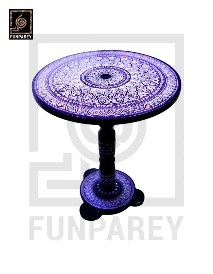 16" Nakshi Table with Blue Pottery Art Dark - Image 12