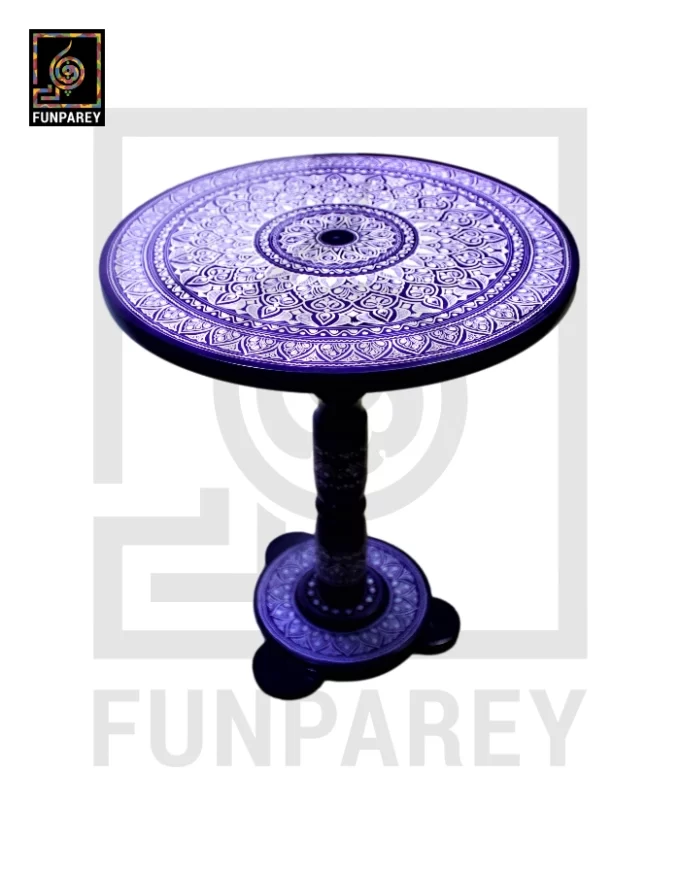 16" Nakshi Table with Blue Pottery Art Dark - Image 14