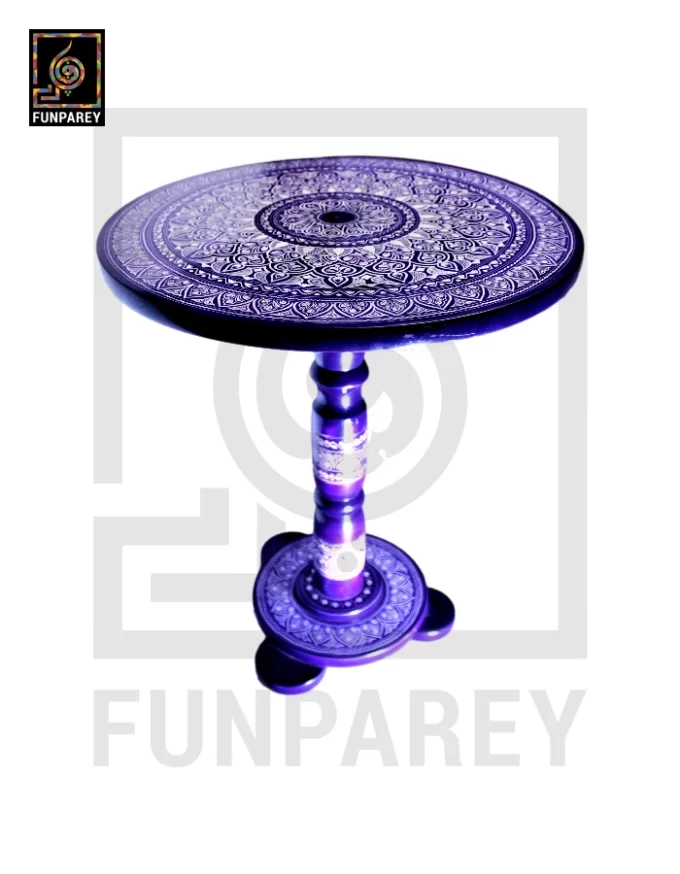 16" Nakshi Table with Blue Pottery Art Dark - Image 15