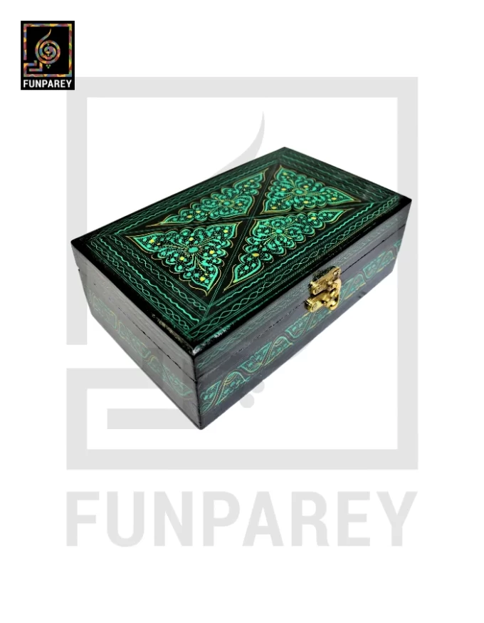 Wooden Jewelry Box 8/5 with Nakshi Art Green