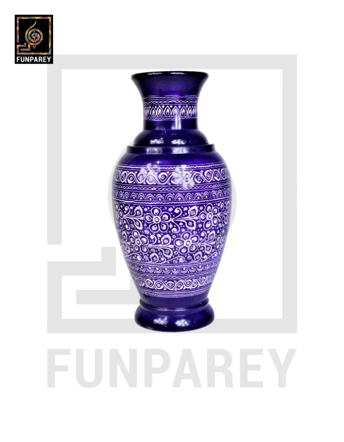 Wooden Vase 12" with Nakshi Art Blue Pottery Dark
