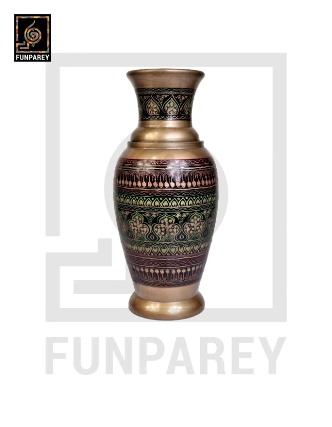 Wooden Vase 12" Slim with Nakshi Art Fauji - Image 3